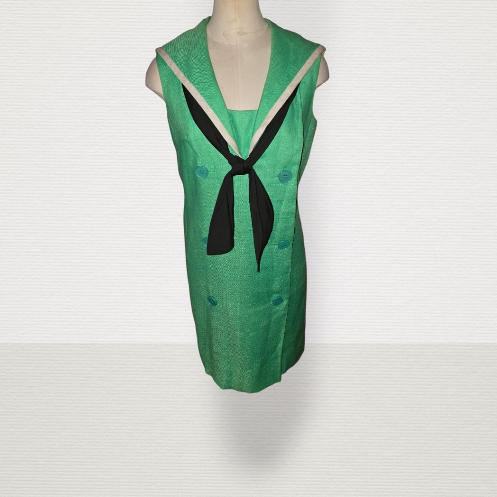 Vtg. 60's Green Linen Dress Bergdorf Goodman New York (Small Spot On Back)